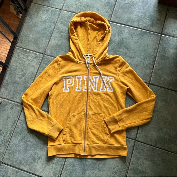 Victoria’s Secret PINK Bright Yellow Zip Hoodie Sweatshirt - Picture 2 of 7